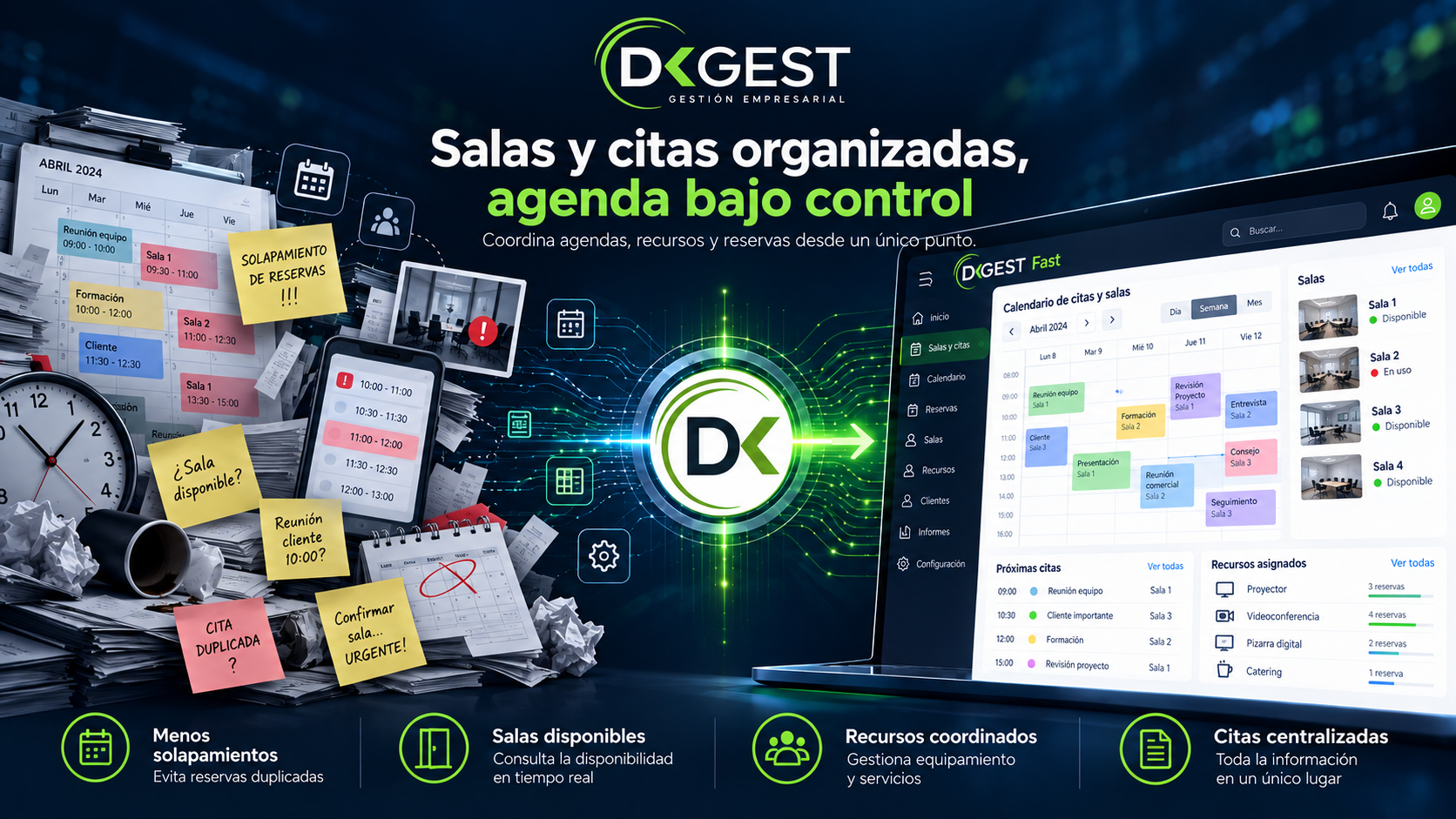 Gestión de salas, citas, reservas, agenda y recursos coordinados en DkGest Fast
